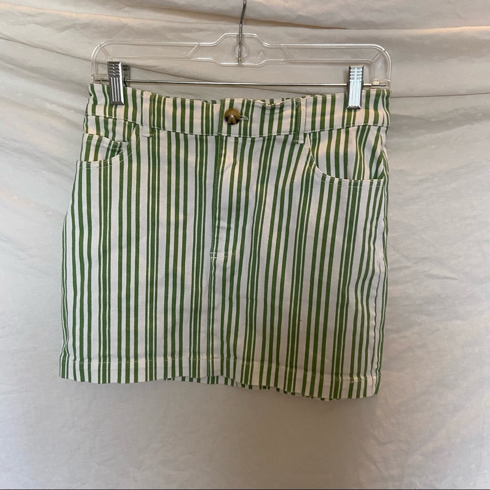 Green and white striped skirt